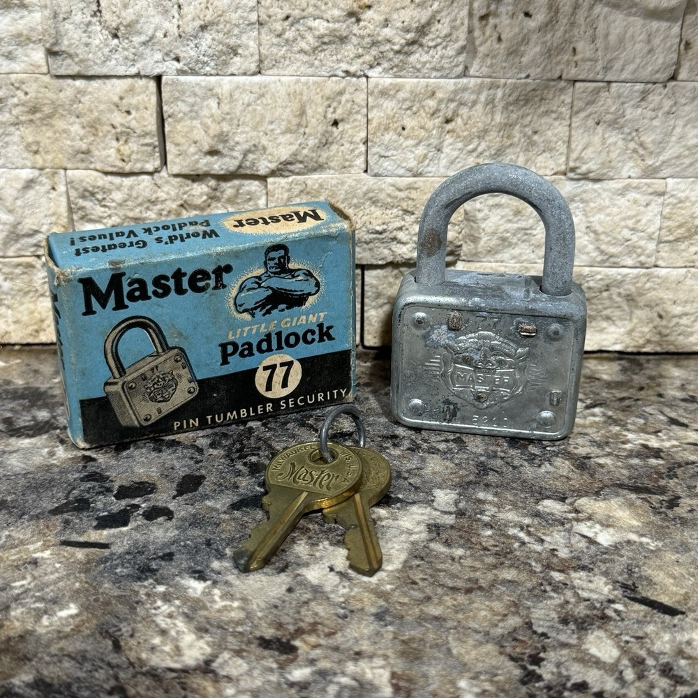 Vintage No.77 Master Padlock With Two Keys In Original Box Tested‎ Nice